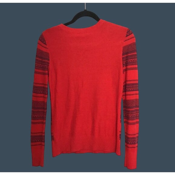 MERONA- WOMENS RED/NAVY CREW NECK LONG SLEEVE SWEATER SIZE SMALL - Picture 2 of 7